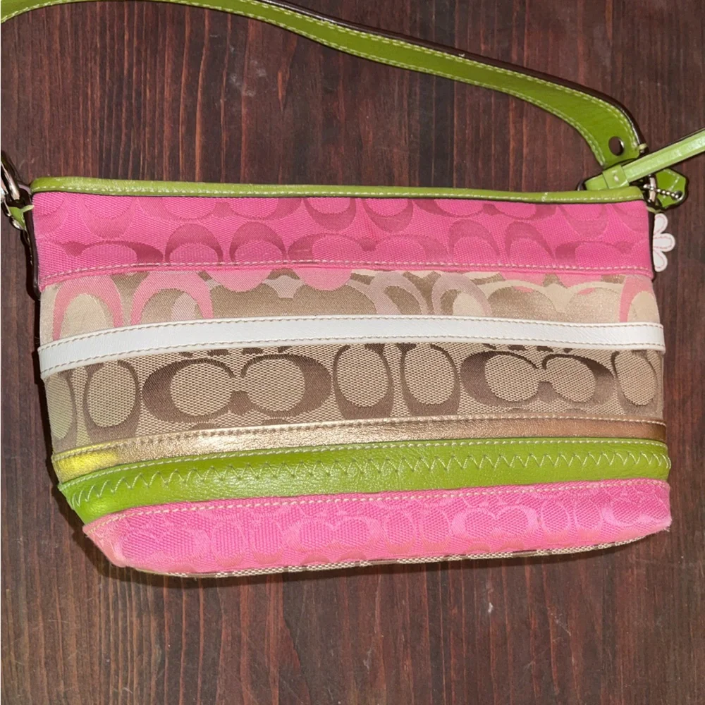 Coach Mini Bag in Pink and Lime Green - Picture 10 of 12